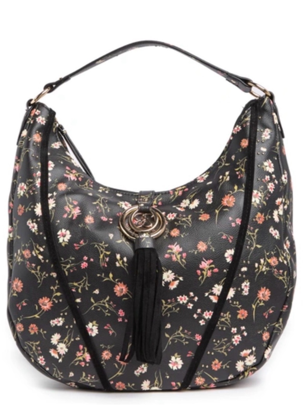 Jessica Simpson Natalie Black Floral Hobo Bag with Tassel